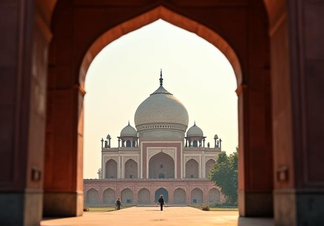 Symmetry of a Mughal tomb juxtaposed with colonial-era architecture